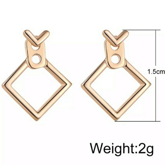 Gold tone Square Jacket Stud Earrings ear ring - Picture 4 of 4
